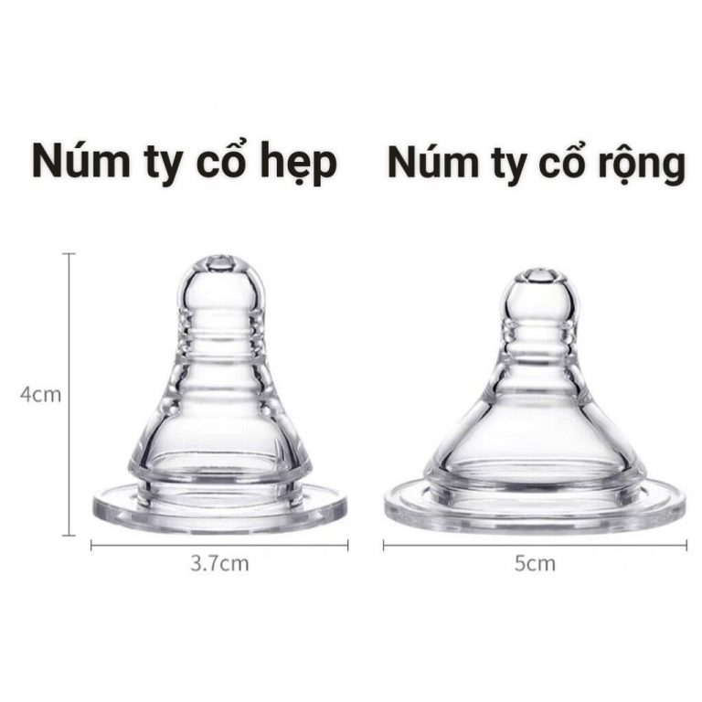 Các size núm ty bình sữa cổ rộng và cổ hẹp