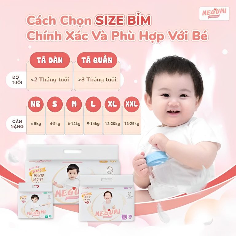 Hướng dẫn chi tiết cách chọn size bỉm quần Megumi cho bé