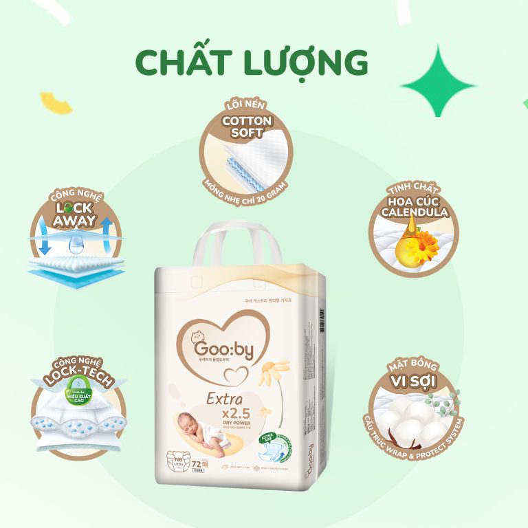 Bỉm Gooby Extra – Siêu mỏng 20g, thấm hút vượt trội gấp 2.5 lần