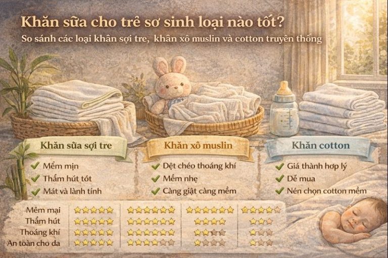 Khăn sữa cho trẻ sơ sinh loại nào tốt? Chất liệu nào phù hợp nhất?