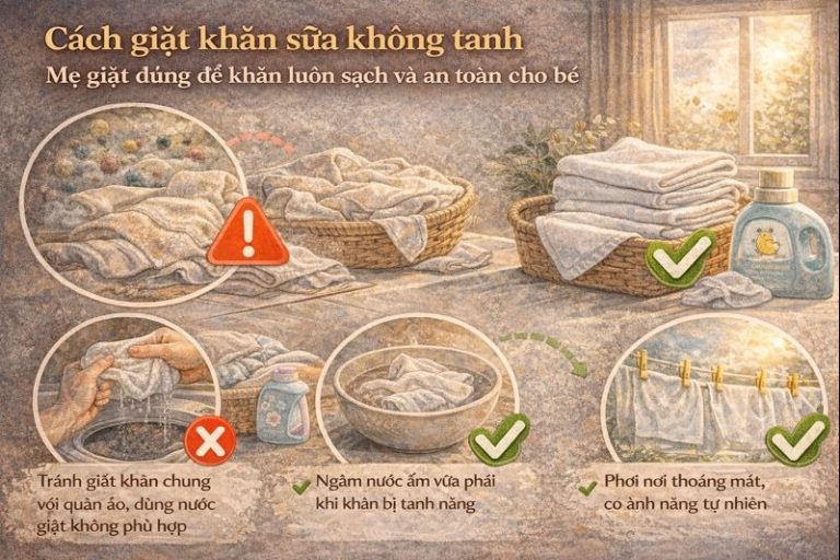 Cách giặt khăn sữa không tanh, không cứng – Mẹ làm đúng ngay từ lần đầu