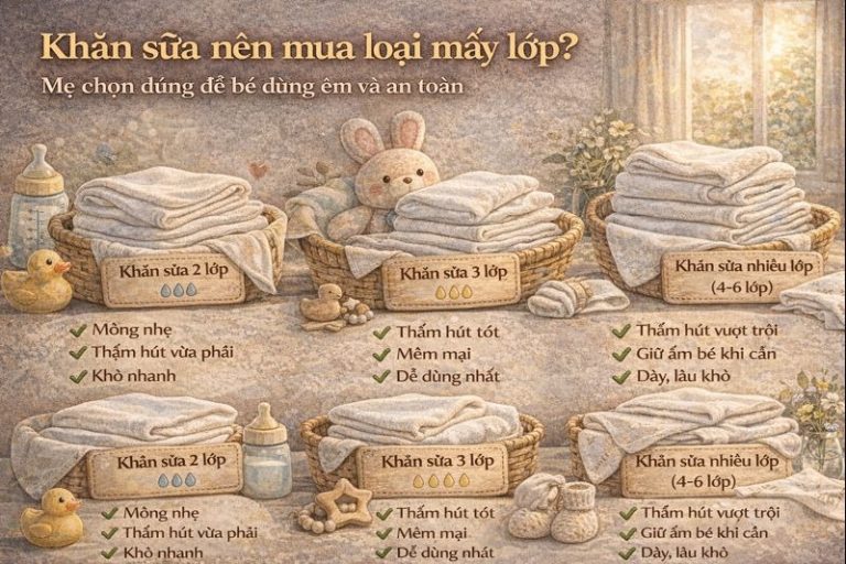 Khăn sữa nên mua loại mấy lớp? Mẹ chọn đúng để bé dùng êm và an toàn